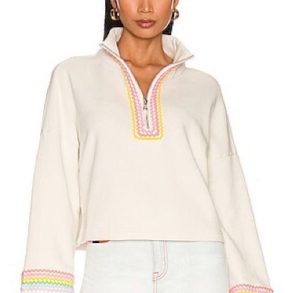Something Navy Cream Sweater with Multicolor Trim